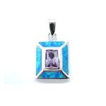 Blue Opal Rectangle Pendant with Amethyst Center